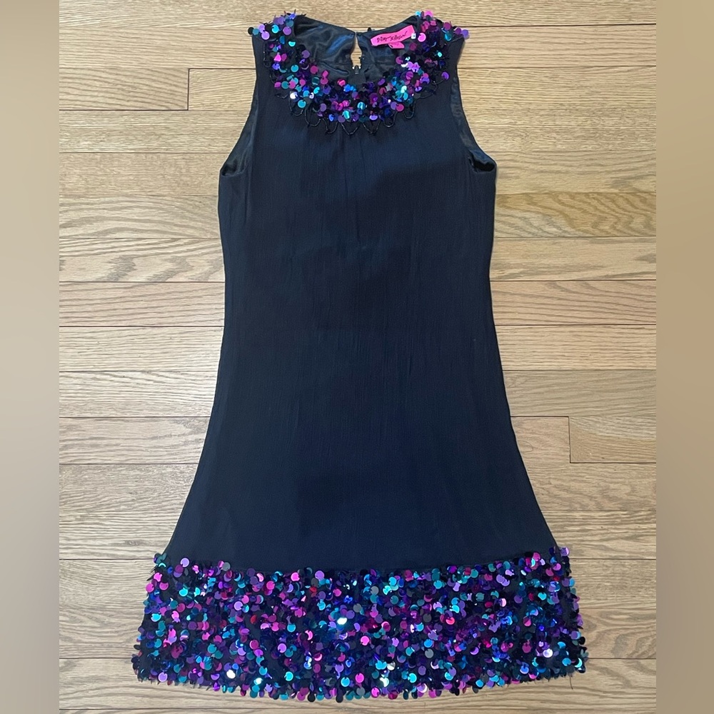BETSEY JOHNSON Black Evening Silk w/ multicolor Sequin details Party Dress